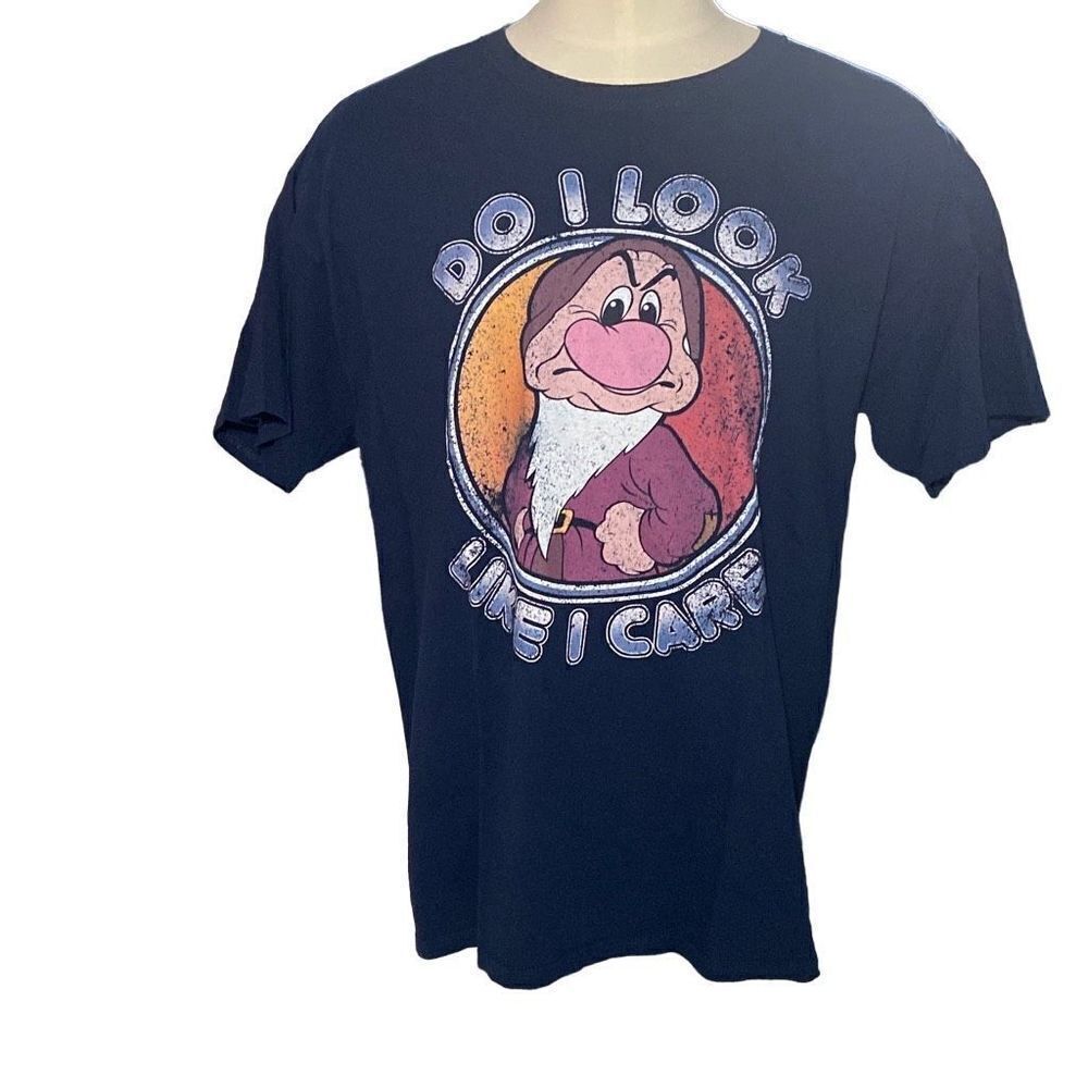 Walt Disney Brand T shirt Navy Blue Grumpy Do I Look Like I Care Size XL